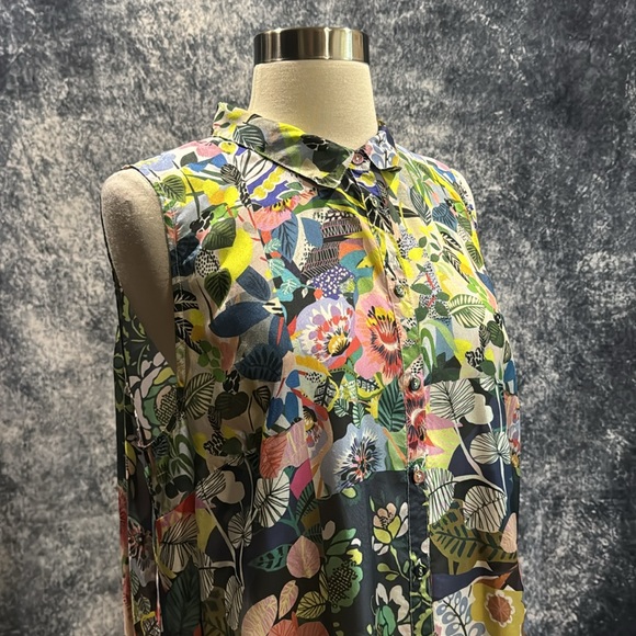 Johnny Was Chelsea Xanthe 100% silk button up multicolor floral tunic top - Picture 4 of 7
